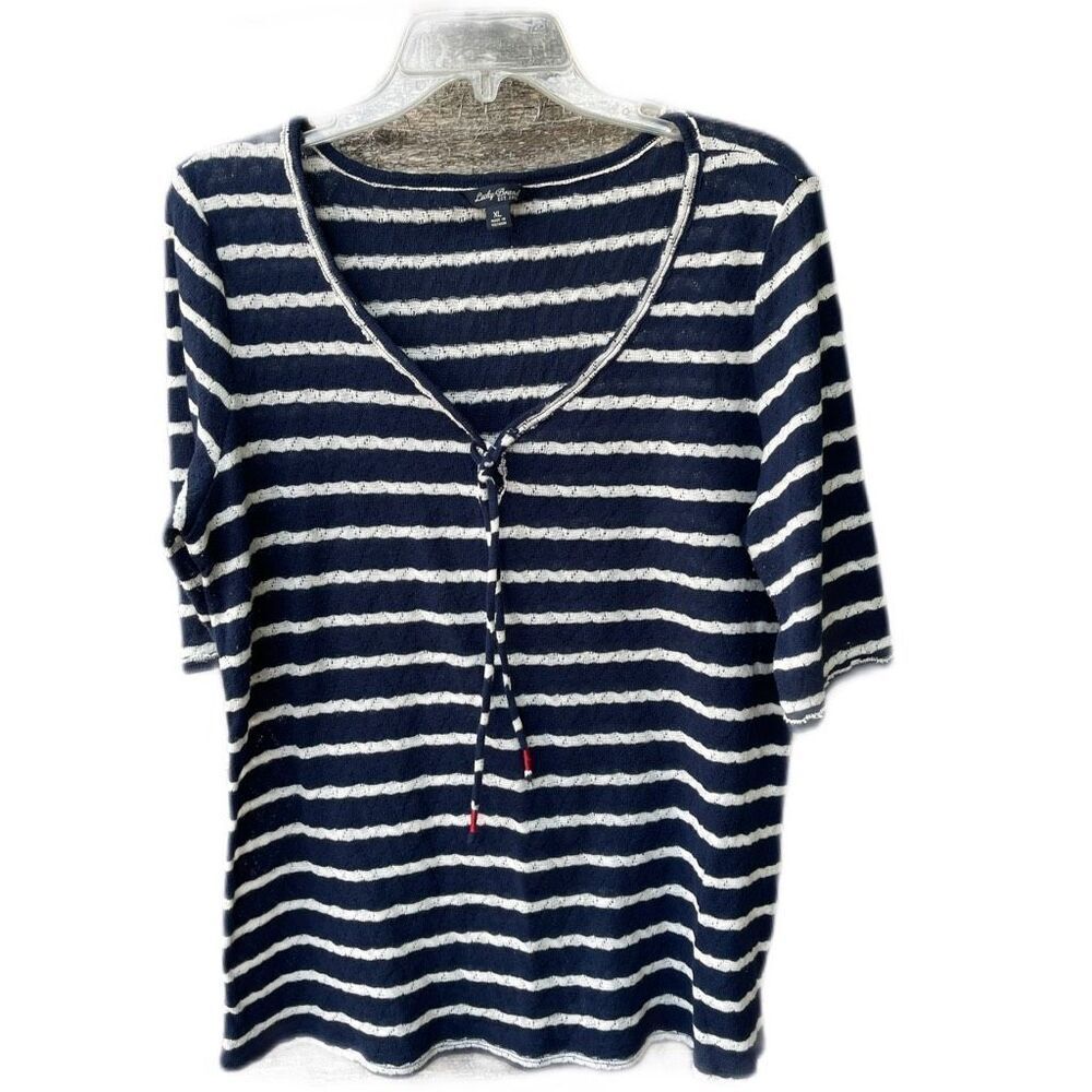 Lucky Brand size Xl scoop neck with ties short sleeve cotton blend open weave to